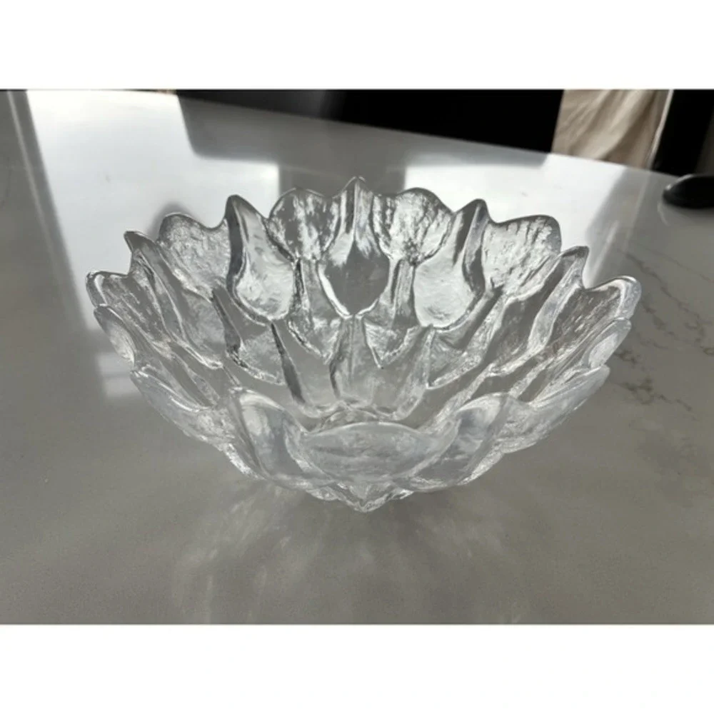 Vintage Scandinavian Lead Crystal‎  Solid Ice Textured Glass Centerpiece Bowl